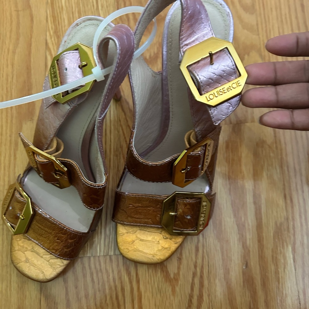 Louise et Cie Pink and Brown Buckle Slingback Heels